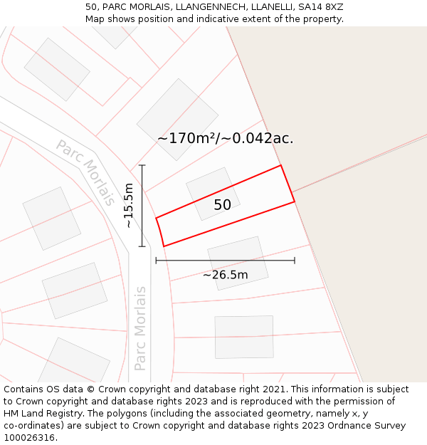 50, PARC MORLAIS, LLANGENNECH, LLANELLI, SA14 8XZ: Plot and title map