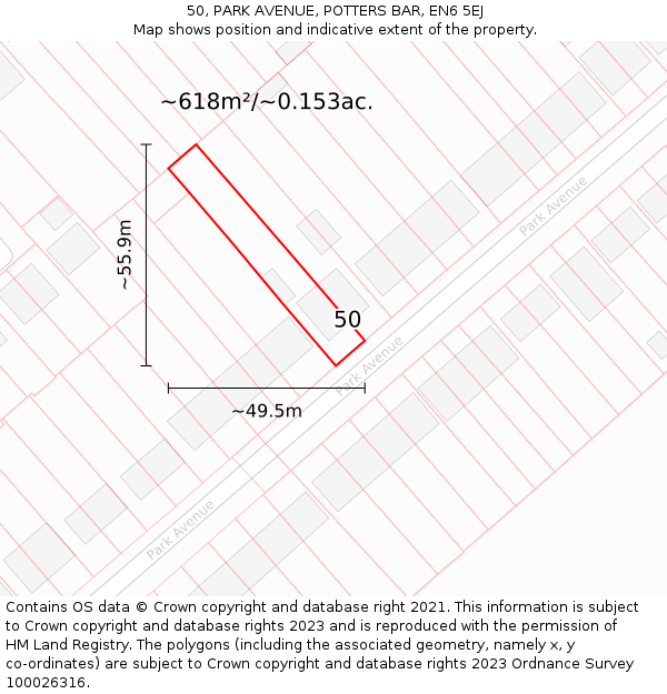 50, PARK AVENUE, POTTERS BAR, EN6 5EJ: Plot and title map