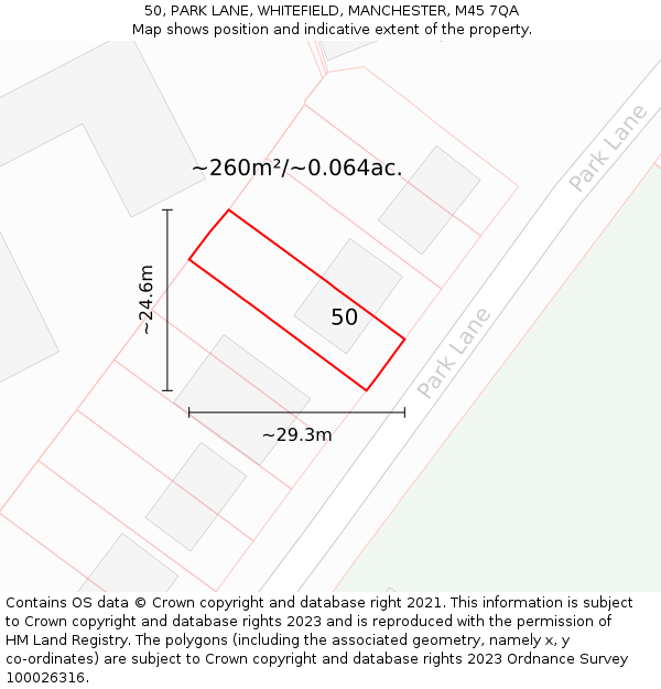 50, PARK LANE, WHITEFIELD, MANCHESTER, M45 7QA: Plot and title map