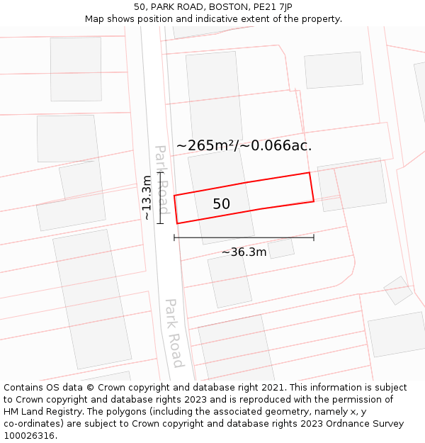 50, PARK ROAD, BOSTON, PE21 7JP: Plot and title map