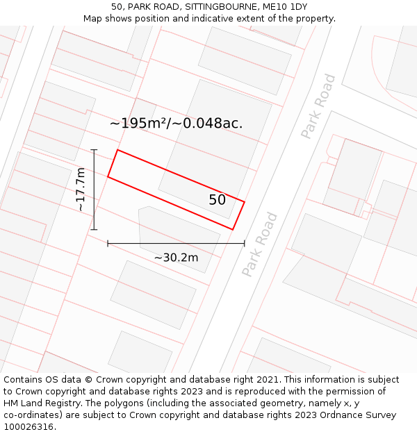 50, PARK ROAD, SITTINGBOURNE, ME10 1DY: Plot and title map