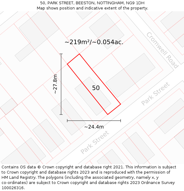 50, PARK STREET, BEESTON, NOTTINGHAM, NG9 1DH: Plot and title map