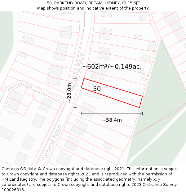 50, PARKEND ROAD, BREAM, LYDNEY, GL15 6JZ: Plot and title map