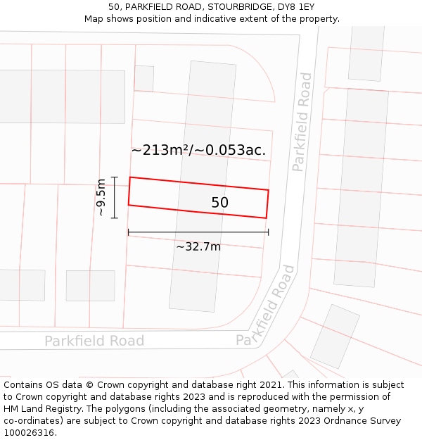 50, PARKFIELD ROAD, STOURBRIDGE, DY8 1EY: Plot and title map