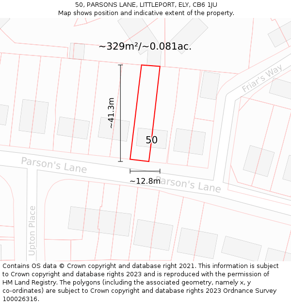 50, PARSONS LANE, LITTLEPORT, ELY, CB6 1JU: Plot and title map