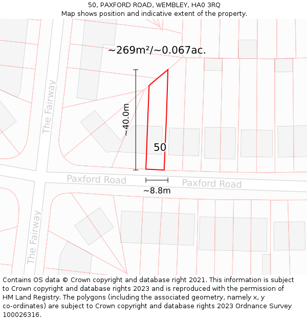 50, PAXFORD ROAD, WEMBLEY, HA0 3RQ: Plot and title map