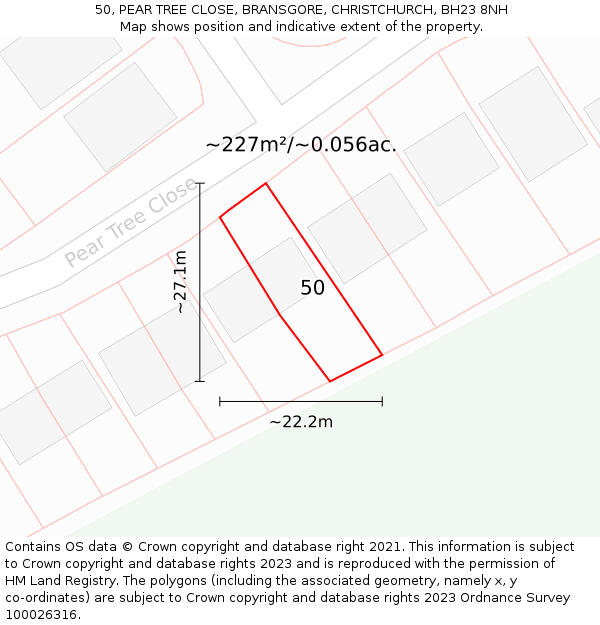 50, PEAR TREE CLOSE, BRANSGORE, CHRISTCHURCH, BH23 8NH: Plot and title map