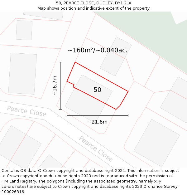 50, PEARCE CLOSE, DUDLEY, DY1 2LX: Plot and title map