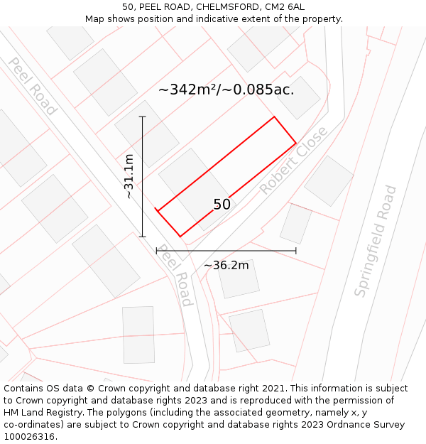 50, PEEL ROAD, CHELMSFORD, CM2 6AL: Plot and title map