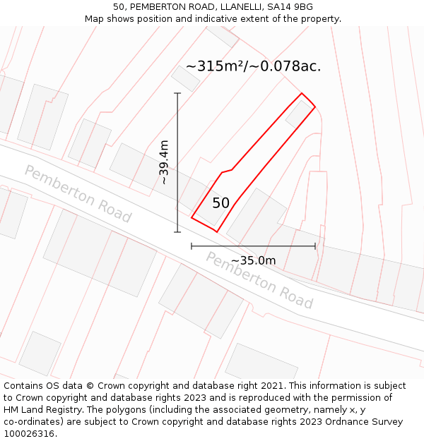 50, PEMBERTON ROAD, LLANELLI, SA14 9BG: Plot and title map