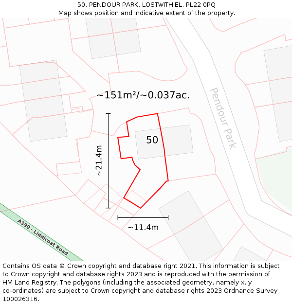 50, PENDOUR PARK, LOSTWITHIEL, PL22 0PQ: Plot and title map