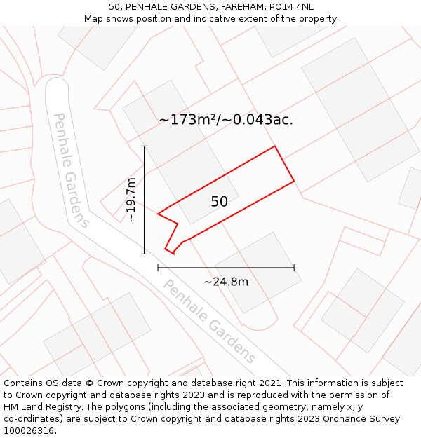 50, PENHALE GARDENS, FAREHAM, PO14 4NL: Plot and title map