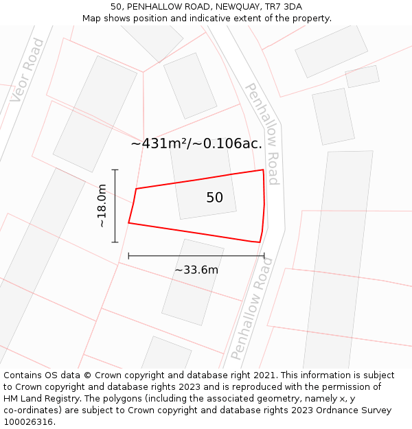 50, PENHALLOW ROAD, NEWQUAY, TR7 3DA: Plot and title map