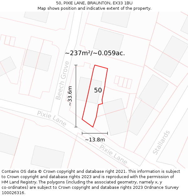 50, PIXIE LANE, BRAUNTON, EX33 1BU: Plot and title map