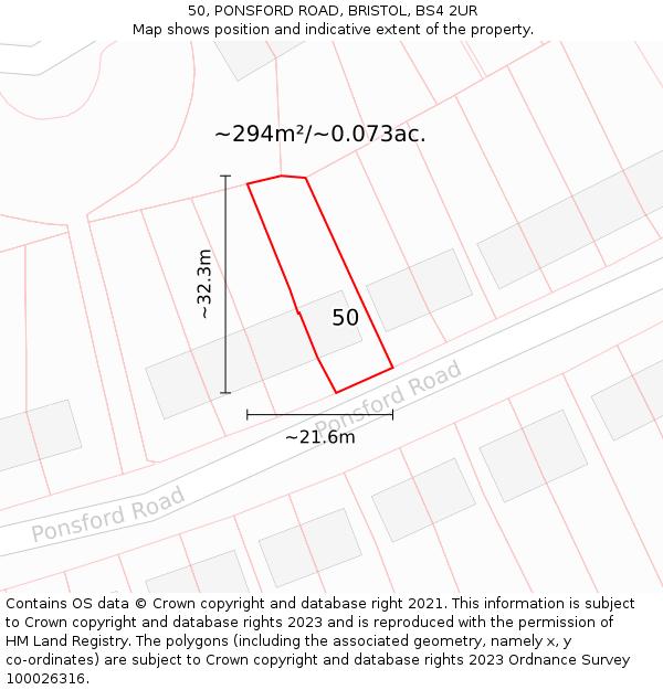 50, PONSFORD ROAD, BRISTOL, BS4 2UR: Plot and title map