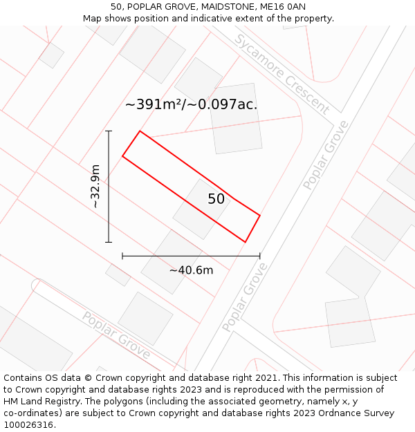 50, POPLAR GROVE, MAIDSTONE, ME16 0AN: Plot and title map
