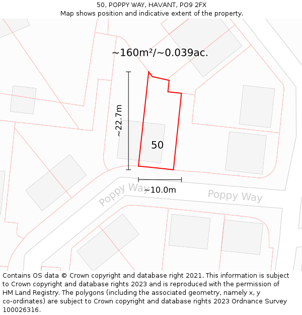 50, POPPY WAY, HAVANT, PO9 2FX: Plot and title map