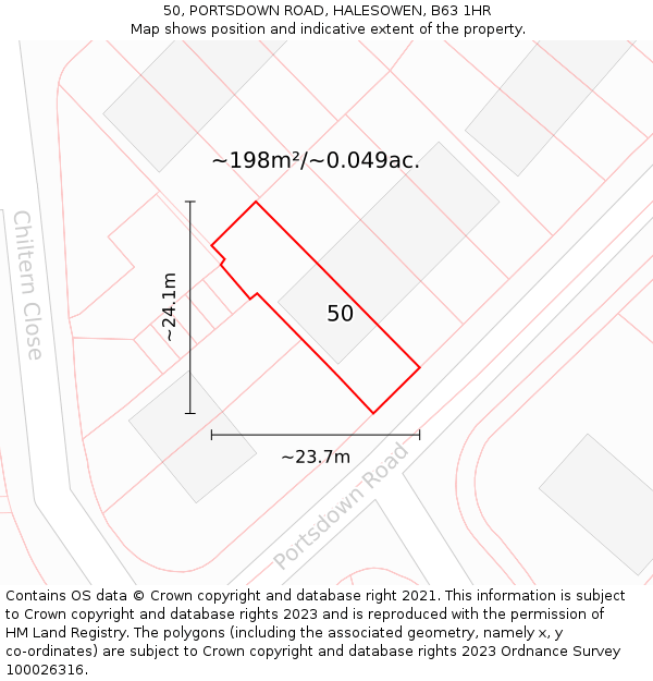 50, PORTSDOWN ROAD, HALESOWEN, B63 1HR: Plot and title map