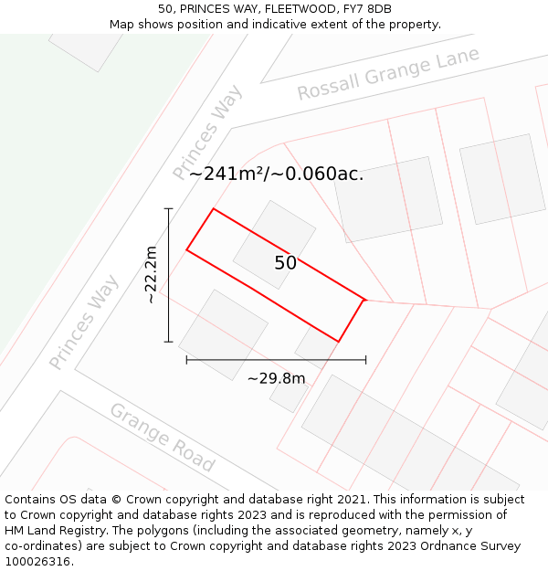 50, PRINCES WAY, FLEETWOOD, FY7 8DB: Plot and title map