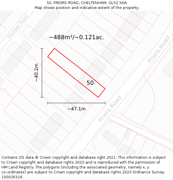 50, PRIORS ROAD, CHELTENHAM, GL52 5AA: Plot and title map