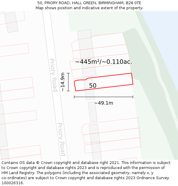 50, PRIORY ROAD, HALL GREEN, BIRMINGHAM, B28 0TE: Plot and title map