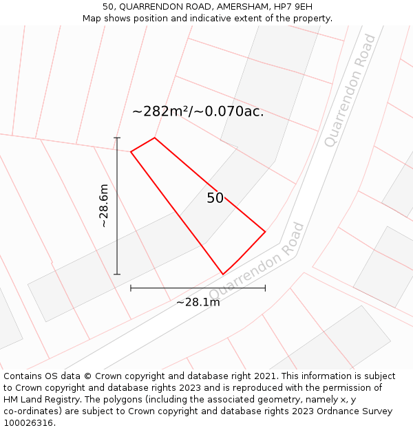 50, QUARRENDON ROAD, AMERSHAM, HP7 9EH: Plot and title map