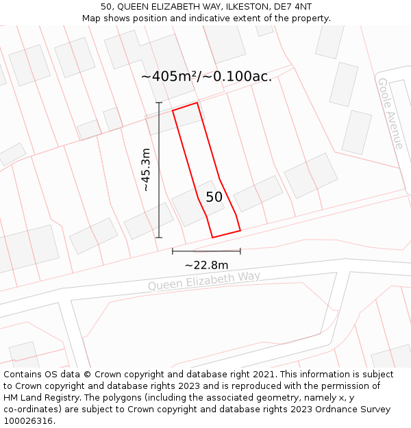 50, QUEEN ELIZABETH WAY, ILKESTON, DE7 4NT: Plot and title map