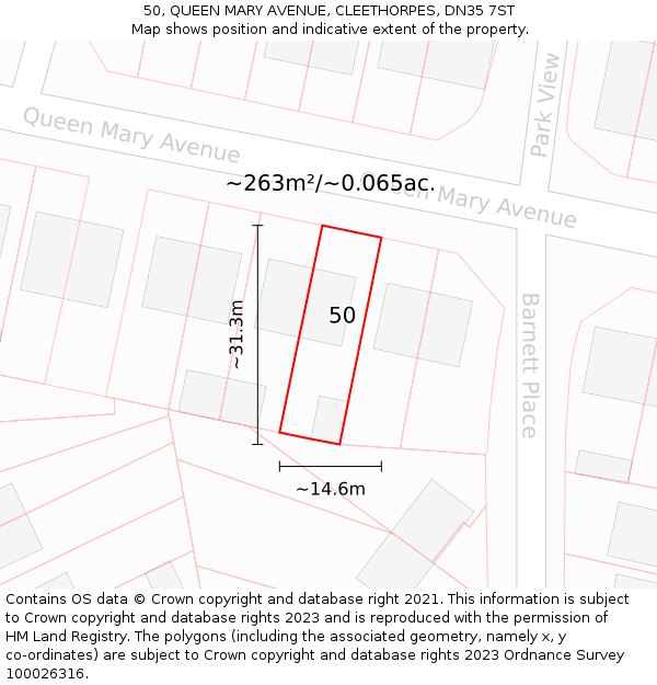 50, QUEEN MARY AVENUE, CLEETHORPES, DN35 7ST: Plot and title map