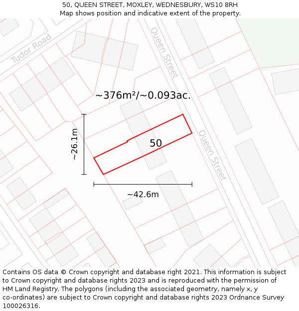 50, QUEEN STREET, MOXLEY, WEDNESBURY, WS10 8RH: Plot and title map