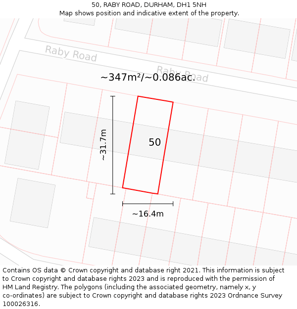 50, RABY ROAD, DURHAM, DH1 5NH: Plot and title map