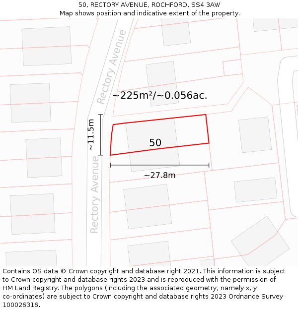 50, RECTORY AVENUE, ROCHFORD, SS4 3AW: Plot and title map