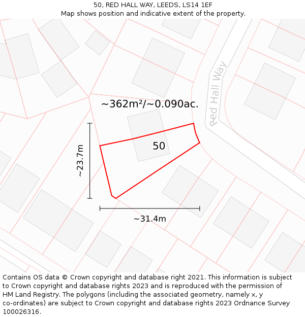 50, RED HALL WAY, LEEDS, LS14 1EF: Plot and title map