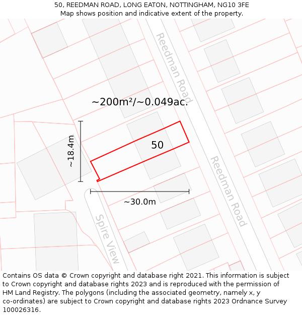 50, REEDMAN ROAD, LONG EATON, NOTTINGHAM, NG10 3FE: Plot and title map