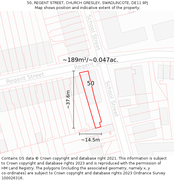 50, REGENT STREET, CHURCH GRESLEY, SWADLINCOTE, DE11 9PJ: Plot and title map