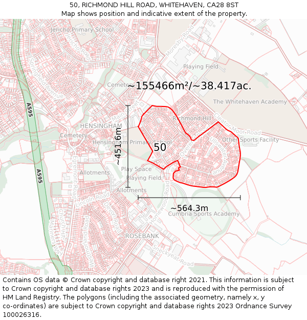 50, RICHMOND HILL ROAD, WHITEHAVEN, CA28 8ST: Plot and title map