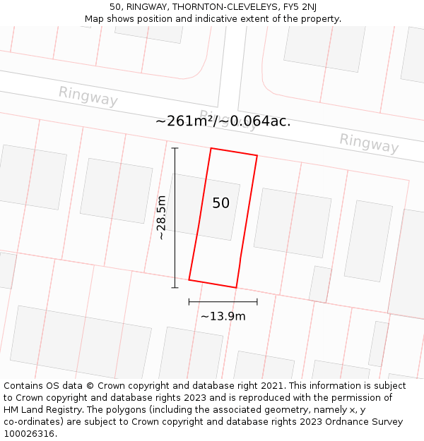 50, RINGWAY, THORNTON-CLEVELEYS, FY5 2NJ: Plot and title map