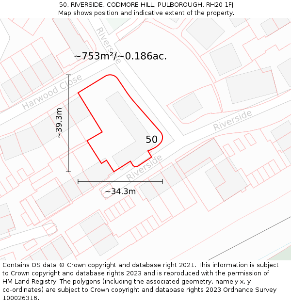 50, RIVERSIDE, CODMORE HILL, PULBOROUGH, RH20 1FJ: Plot and title map