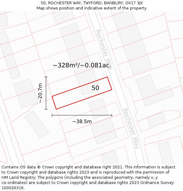 50, ROCHESTER WAY, TWYFORD, BANBURY, OX17 3JX: Plot and title map