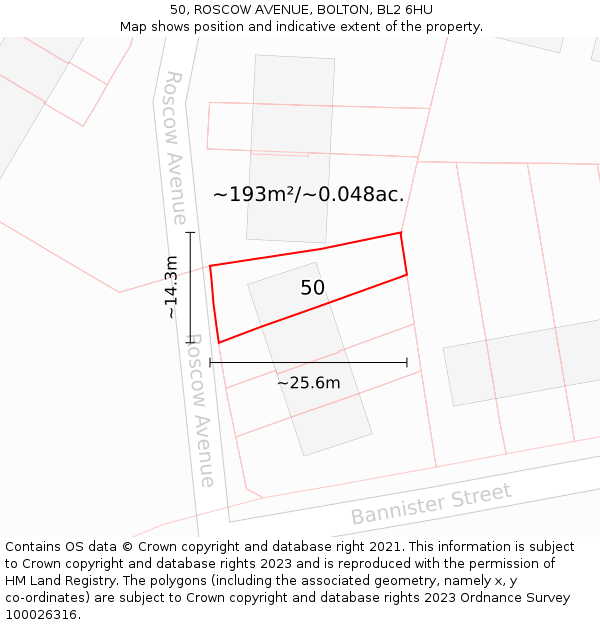 50, ROSCOW AVENUE, BOLTON, BL2 6HU: Plot and title map