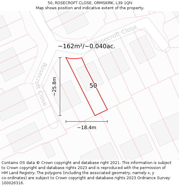 50, ROSECROFT CLOSE, ORMSKIRK, L39 1QN: Plot and title map