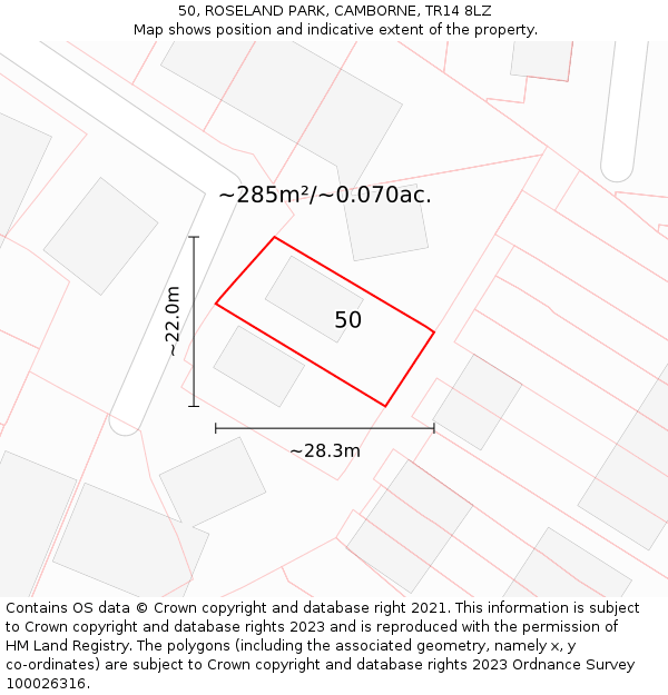 50, ROSELAND PARK, CAMBORNE, TR14 8LZ: Plot and title map