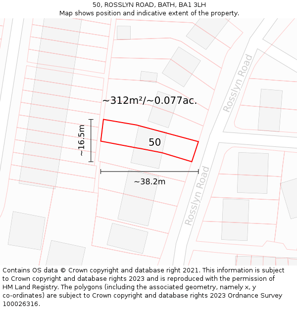 50, ROSSLYN ROAD, BATH, BA1 3LH: Plot and title map