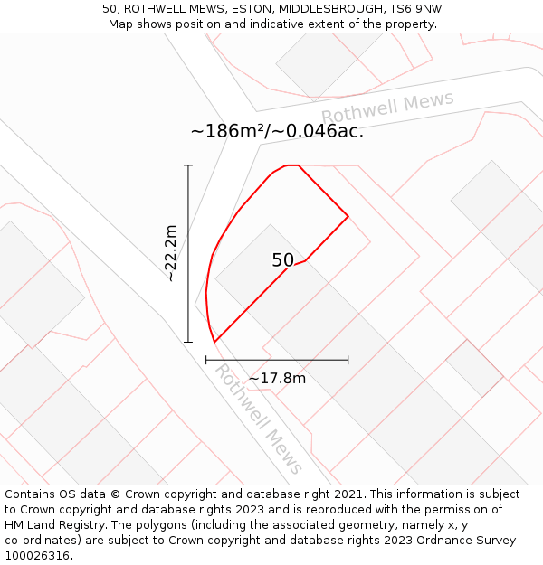 50, ROTHWELL MEWS, ESTON, MIDDLESBROUGH, TS6 9NW: Plot and title map