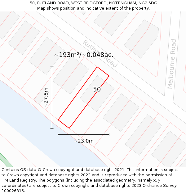 50, RUTLAND ROAD, WEST BRIDGFORD, NOTTINGHAM, NG2 5DG: Plot and title map