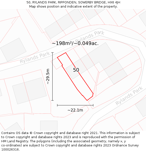 50, RYLANDS PARK, RIPPONDEN, SOWERBY BRIDGE, HX6 4JH: Plot and title map