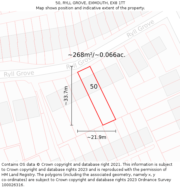 50, RYLL GROVE, EXMOUTH, EX8 1TT: Plot and title map