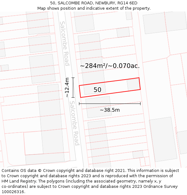 50, SALCOMBE ROAD, NEWBURY, RG14 6ED: Plot and title map