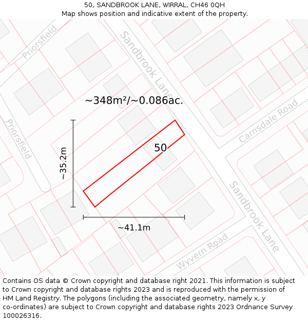 50, SANDBROOK LANE, WIRRAL, CH46 0QH: Plot and title map