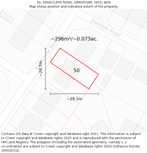 50, SANDCLIFFE ROAD, GRANTHAM, NG31 8EW: Plot and title map