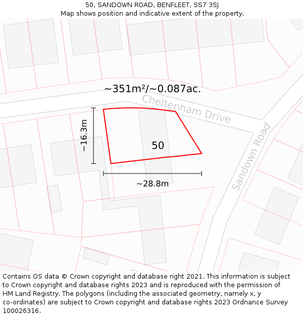 50, SANDOWN ROAD, BENFLEET, SS7 3SJ: Plot and title map